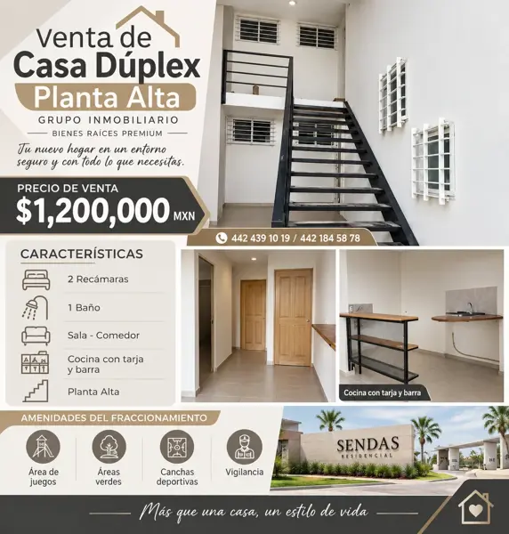 VENTA CASA DUPLEX PLANTA ALTA EN FRACC. SENDAS RESIDENCIAL CERCA PARQUES INDUSTRIALES AEROPUERTO QRO