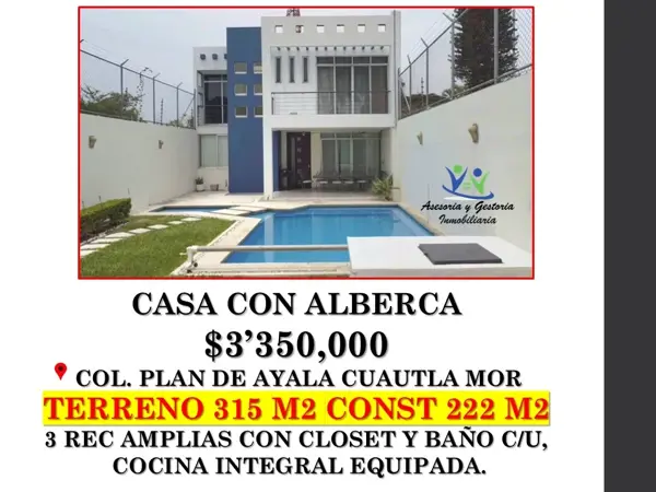 CASA CON ALBERCA EN CUAUTLA MORELOS