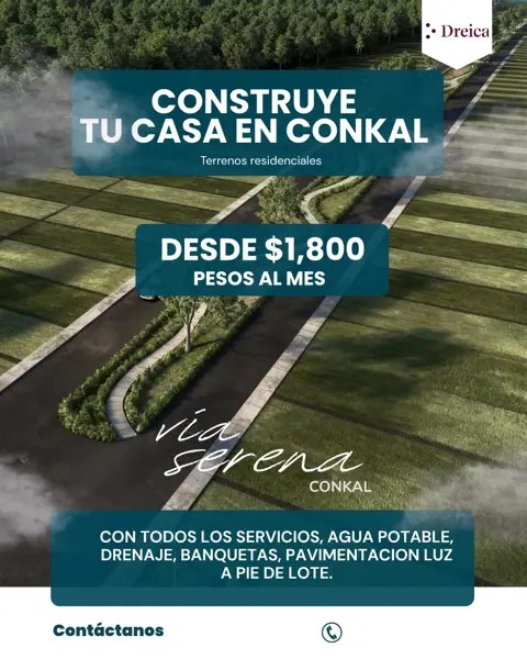 Venta lotes residenciales urbanizados en Via Serena Conkal
Financ a 60 meses