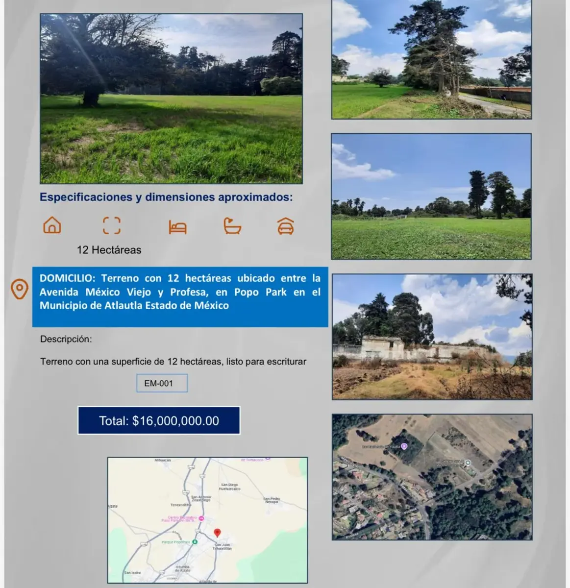 Terreno en venta en Popo Park, Atlautla — foto 1 de 4