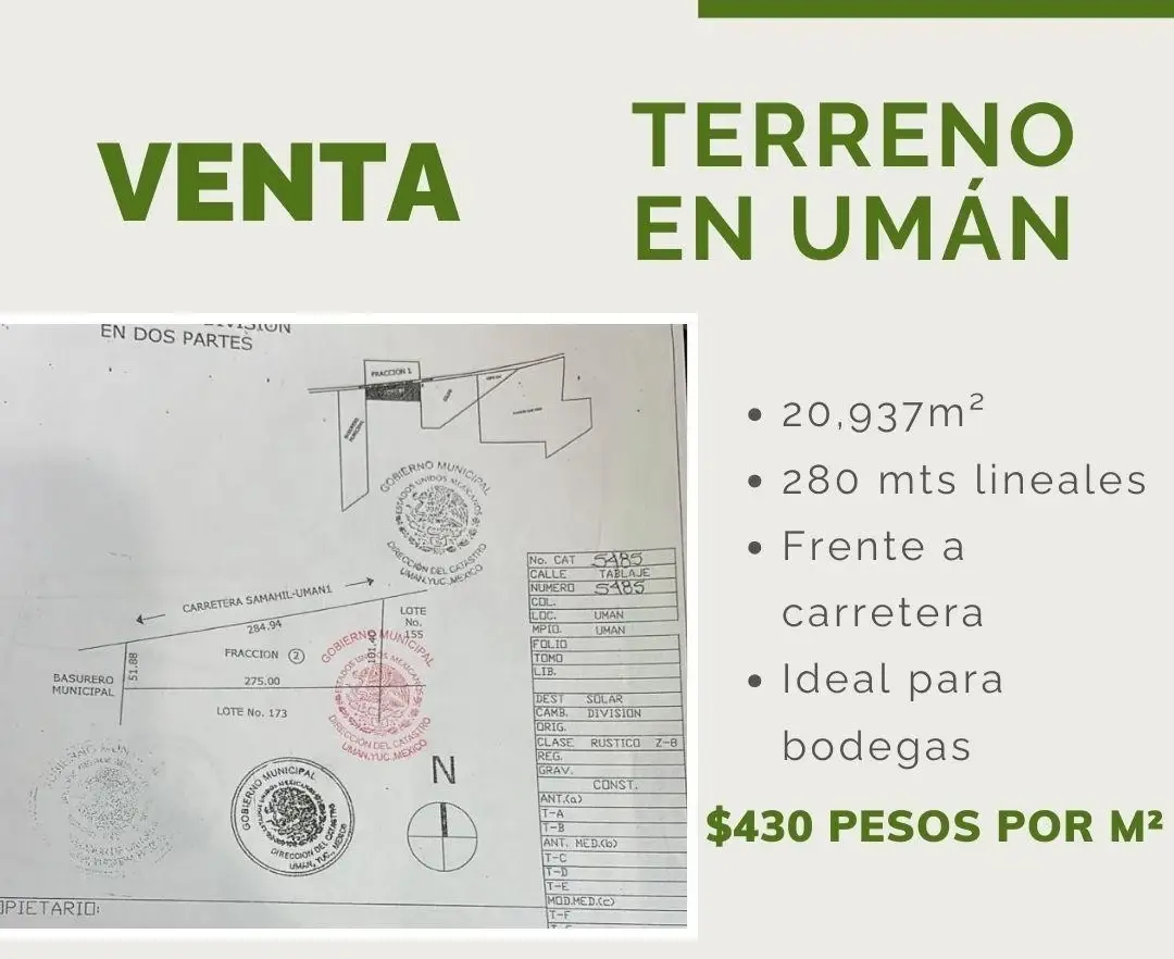 Terreno en venta en Centro Umán, Umán