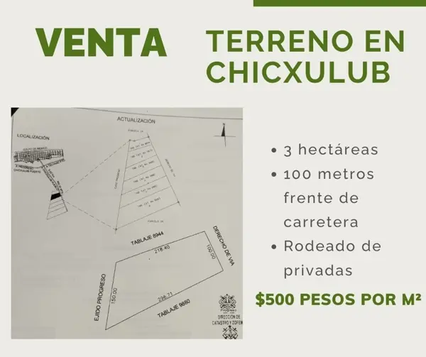 VENTA DE TERRENO DE 3 HECTAREAS EN CHICXULUB
