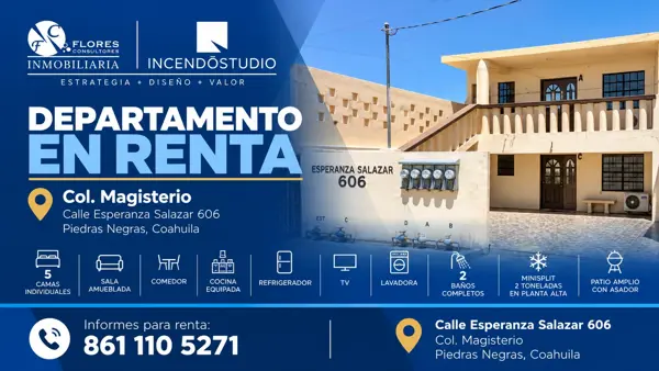 DEPARTAMENTO AMUEBLADO EN RENTA | COL. MAGISTERIO