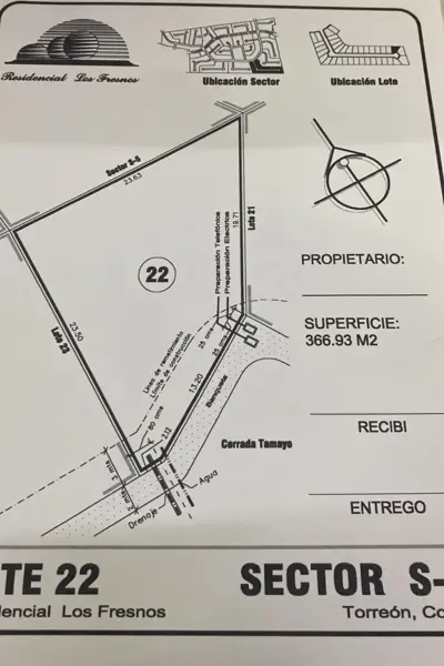 Terreno Residencial en Venta en Cerrada Tamayo, Torreón, Residencial Los Fresnos
