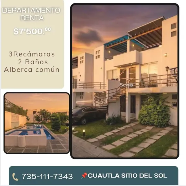 RENTA DEPARTAMENTO EN SITIO DEL SOL