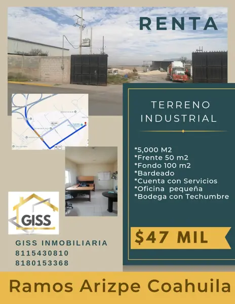 Terreno industrial en renta en Los Cedros, Ramos Arizpe