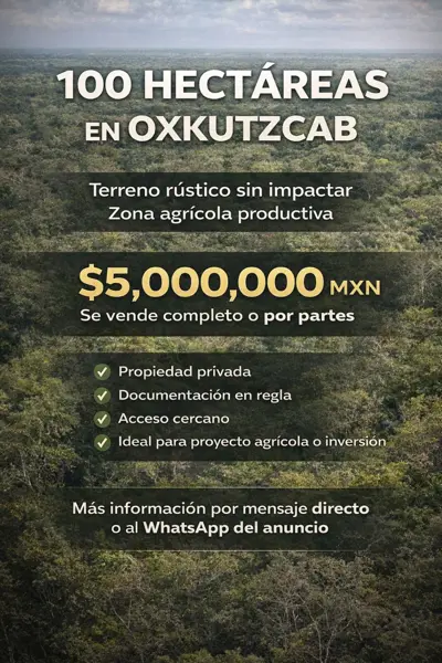 100 hectáreas rústicas en venta en Oxkutzcab | Propiedad privada $5/m²