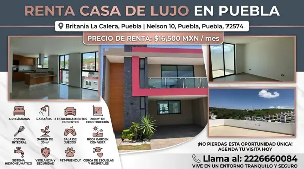 Casa en Renta en Britania La Calera, Puebla: Espaciosa y Moderna