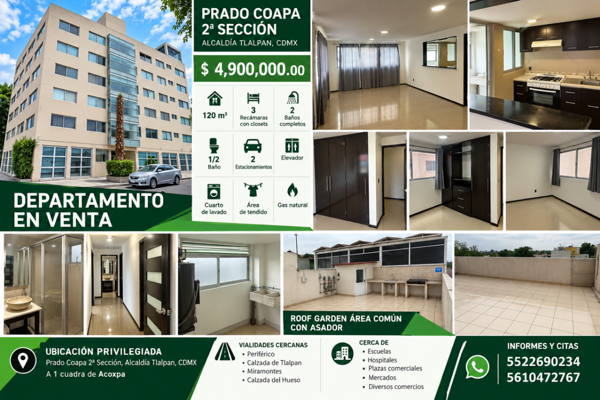 Amplio Departamento en Venta en Prado Coapa 2da sección en la Alcaldía Tlalpan Excelente Ubicación — foto 1 de 19