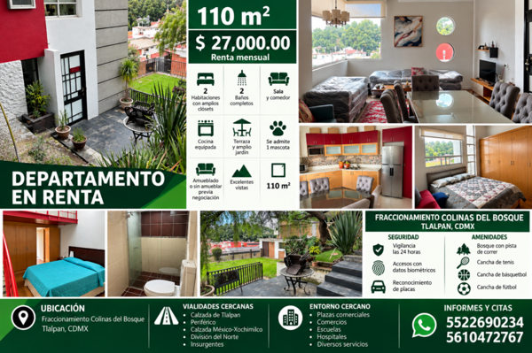 Departamento en Renta en Colinas del Bosque, Tlalpan: Comodidad y Servicios Exclusivos. — foto 1 de 19