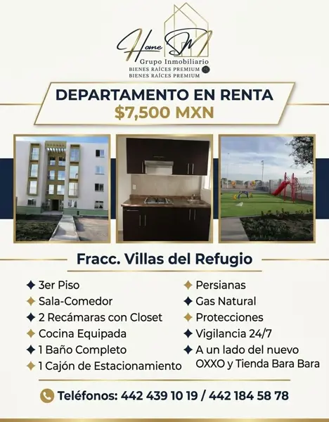 Renta Departamento Querétaro Fraccionamiento Villas del Refugio por Plaza Paseo Querétaro. — foto 1 de 9