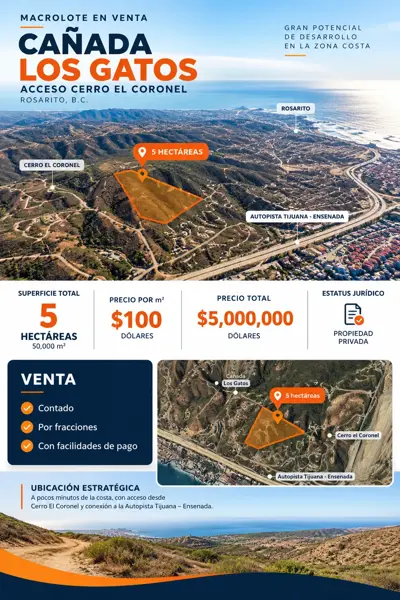 Macrolote de 5 hectareas a la venta en Playas de Rosarito — foto 1 de 2