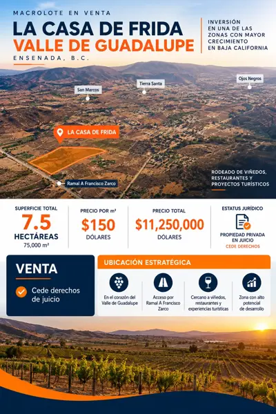 Macrolote de 7.5 hectáreas en venta en Valle de Guadalupe, Ensenada — foto 1 de 2