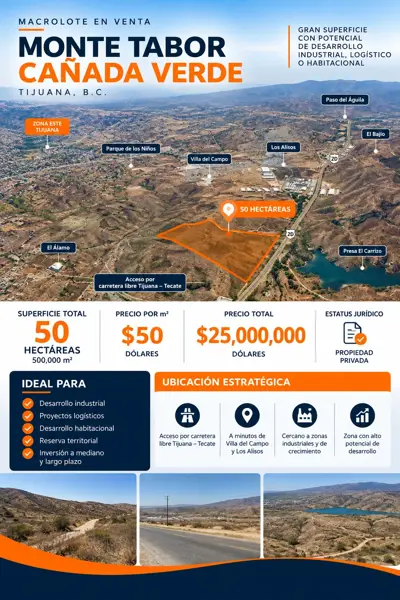 Macrolote de 50 hectáreas en venta cerca de Villa del Campo, Tijuana — foto 1 de 2