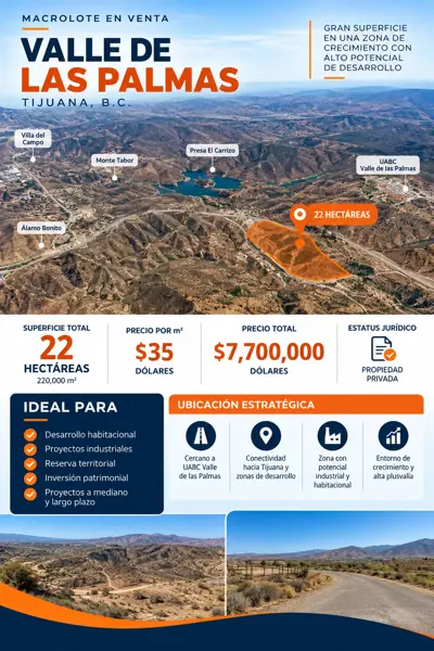 Macrolote de 22 hectáreas en venta en Valle San Pedro, Tijuana — foto 1 de 2