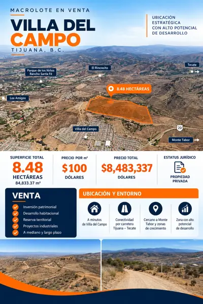 Macrolote de 8 hectáreas en venta en Villa del Campo, Tijuana — foto 1 de 2