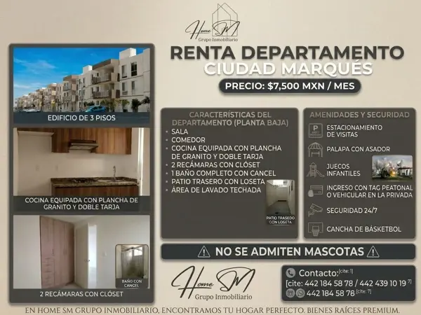 Renta Departamento Querétaro Fracc Ciudad Márquez / Politécnico y Parques Industriales del Marqués. — foto 1 de 14