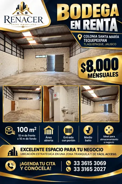 Santa Maria Tequepexpan !!!! Bodega en Renta a Tan Solo 2 Min de Periferico Sur — foto 1 de 5