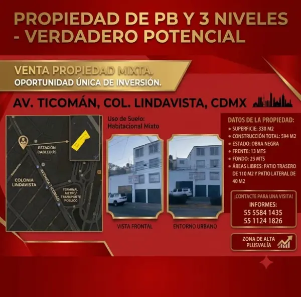Venta Terreno, Av Ticomán, Lindavista, Excelente Ubicación — foto 1 de 21