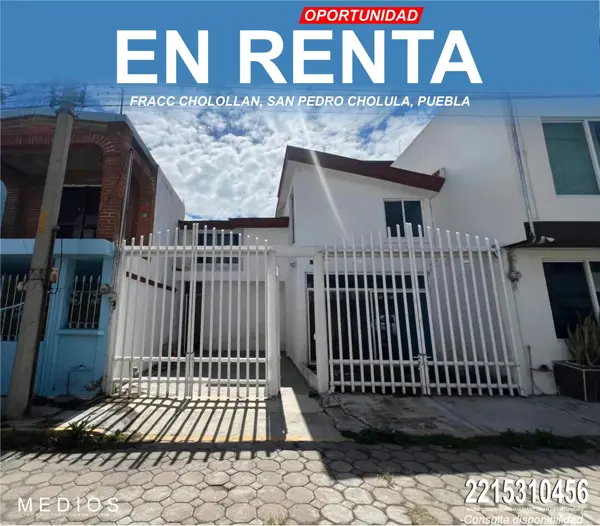 Casa en Renta a Unas Calles del Centro de Cholula, Puebla, Fracc Cholollan — foto 1 de 22