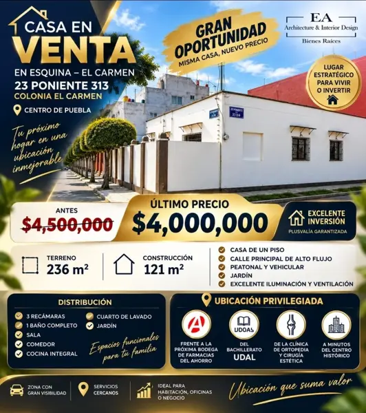 Casa Habitación de 1 piso en venta en El Carmen, Puebla - Ideal para actividades comerciales. — foto 1 de 10