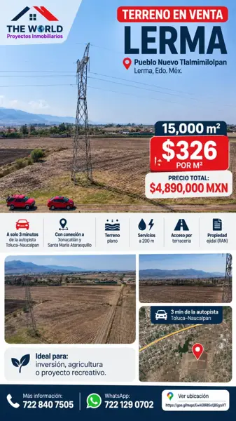 Terreno en pueblo nuevo tlamilolpan