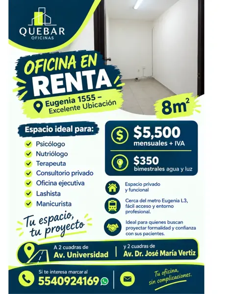 Oficina en Renta en Av Eugenia 1555 — foto 1 de 3