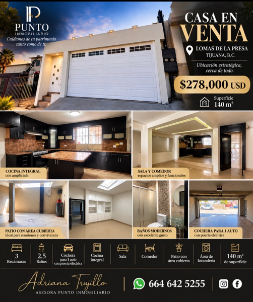 Casa en Venta en Lomas de la Presa muy amplia 3- Rec. 2.5 Baños $278,000 Dólares — foto 1 de 17