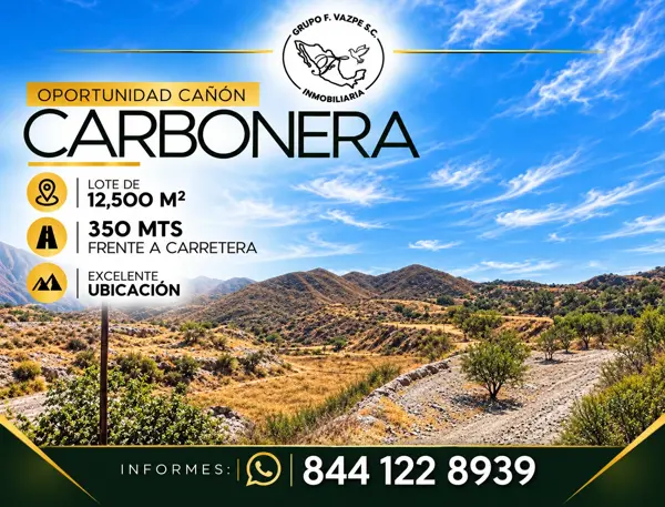 Terreno en Cañón Carbonera de 12,500 m² frente a carretera