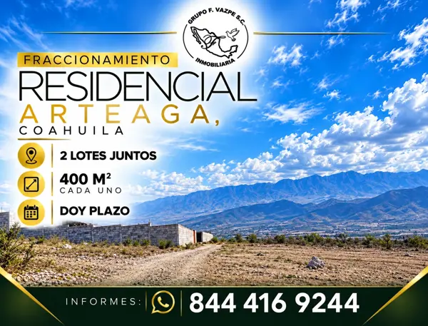 Dos terrenos en venta en fraccionamiento residencial en Arteaga, Coahuila
