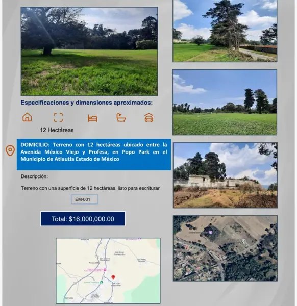 Terreno en Venta en Edomex, Atlautla, Popo Park, Avenida Mexico Viejo Admg