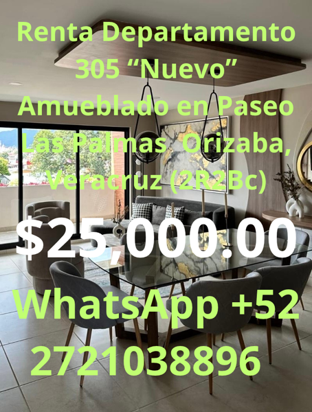 Renta $25,000.00 Departamento 305 “Nuevo” Amueblado en Paseo Las Palmas Orizaba, Veracruz (2R2Bc) — foto 1 de 18