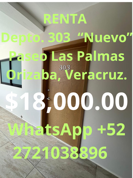 RENTA Depto. 303 “Nuevo” Paseo Las Palmas Orizaba, Veracruz. — foto 1 de 11