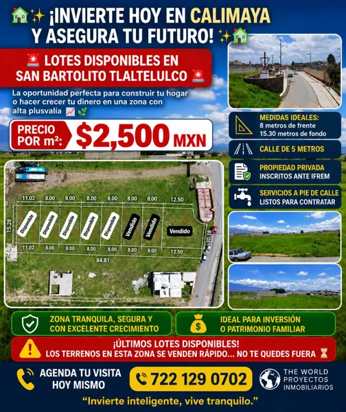 Lotes en San Bartolito Tlaltetelulco, Calimaya
