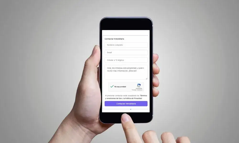 Portal inmobiliario desde un celular