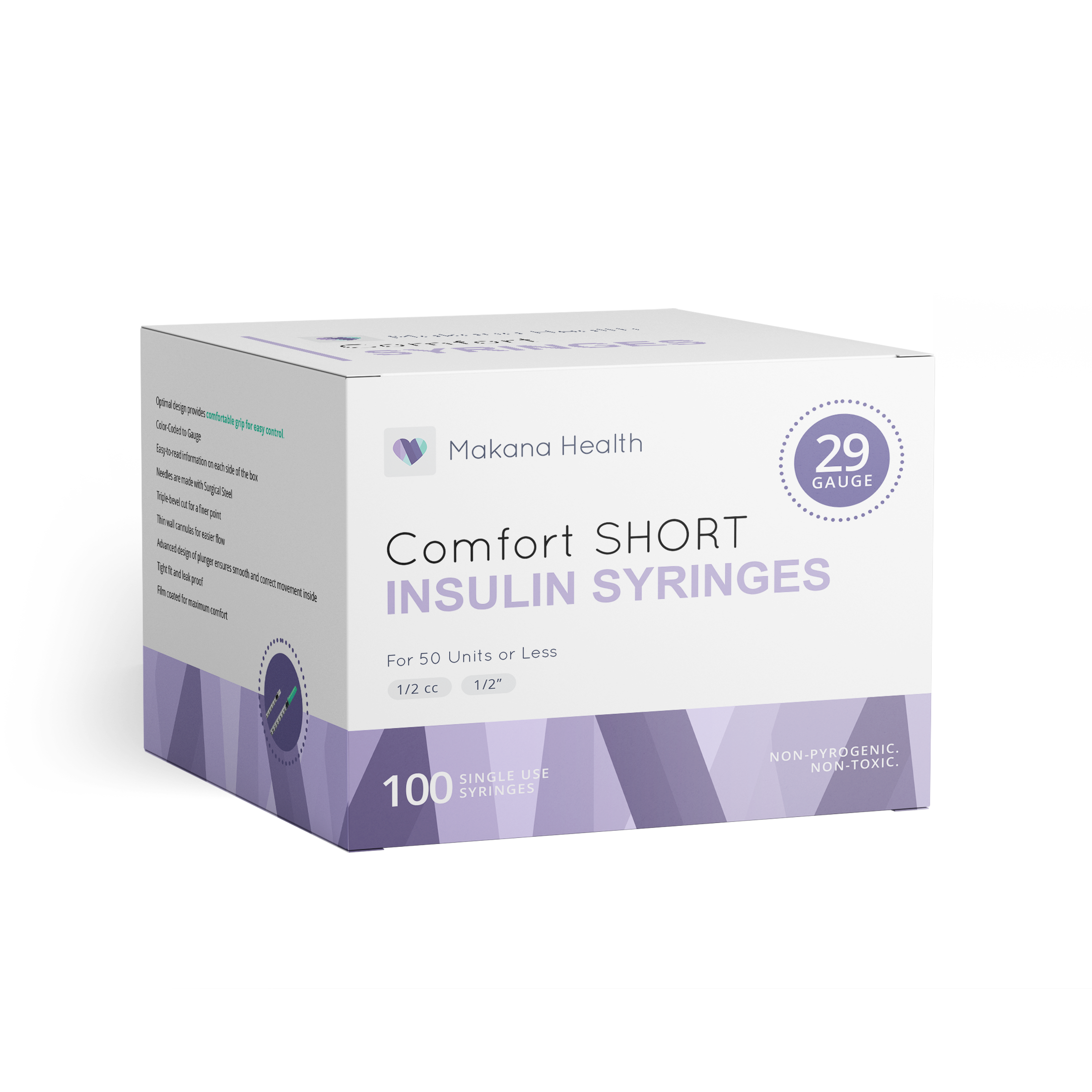 Makana Health Comfort SHORT Insulin Syringes - 29 Gauge - 100 Count