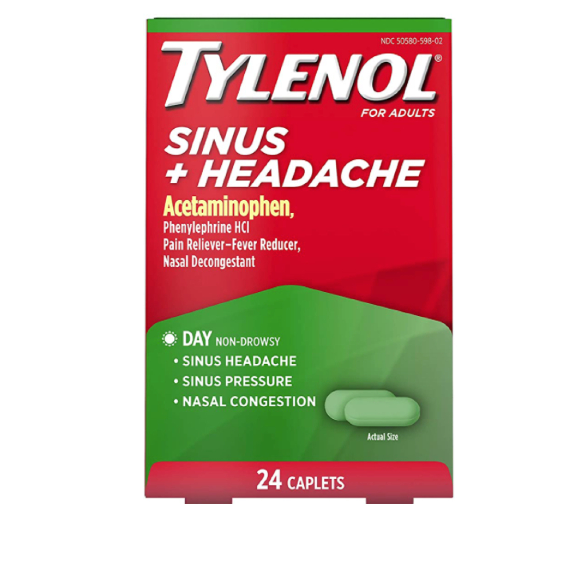 Tylenol Sinus + Headache Non-Drowsy Caplets, 24 ct
