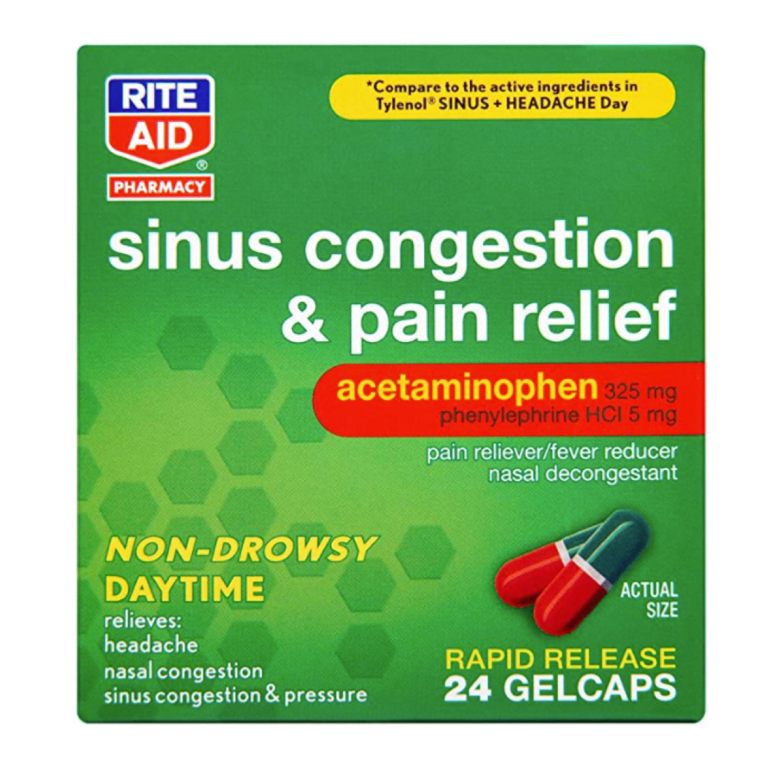 Rite Aid Non-Drowsy Daytime Sinus Congestion & Pain Relief, 24 Count