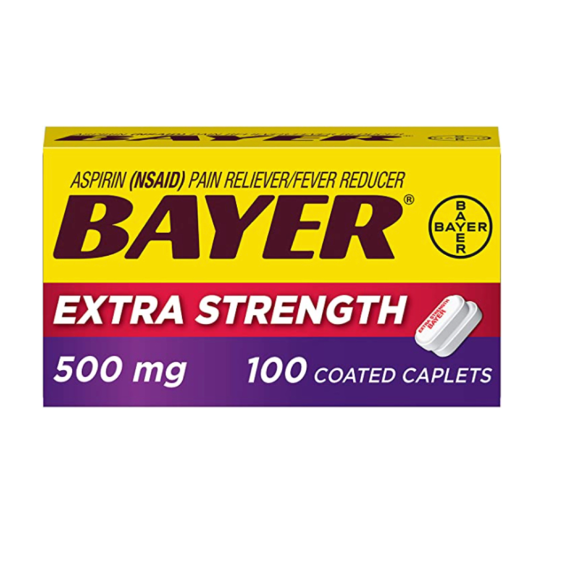 Extra Strength Bayer Aspirin 500mg Coated Tablets,100ct