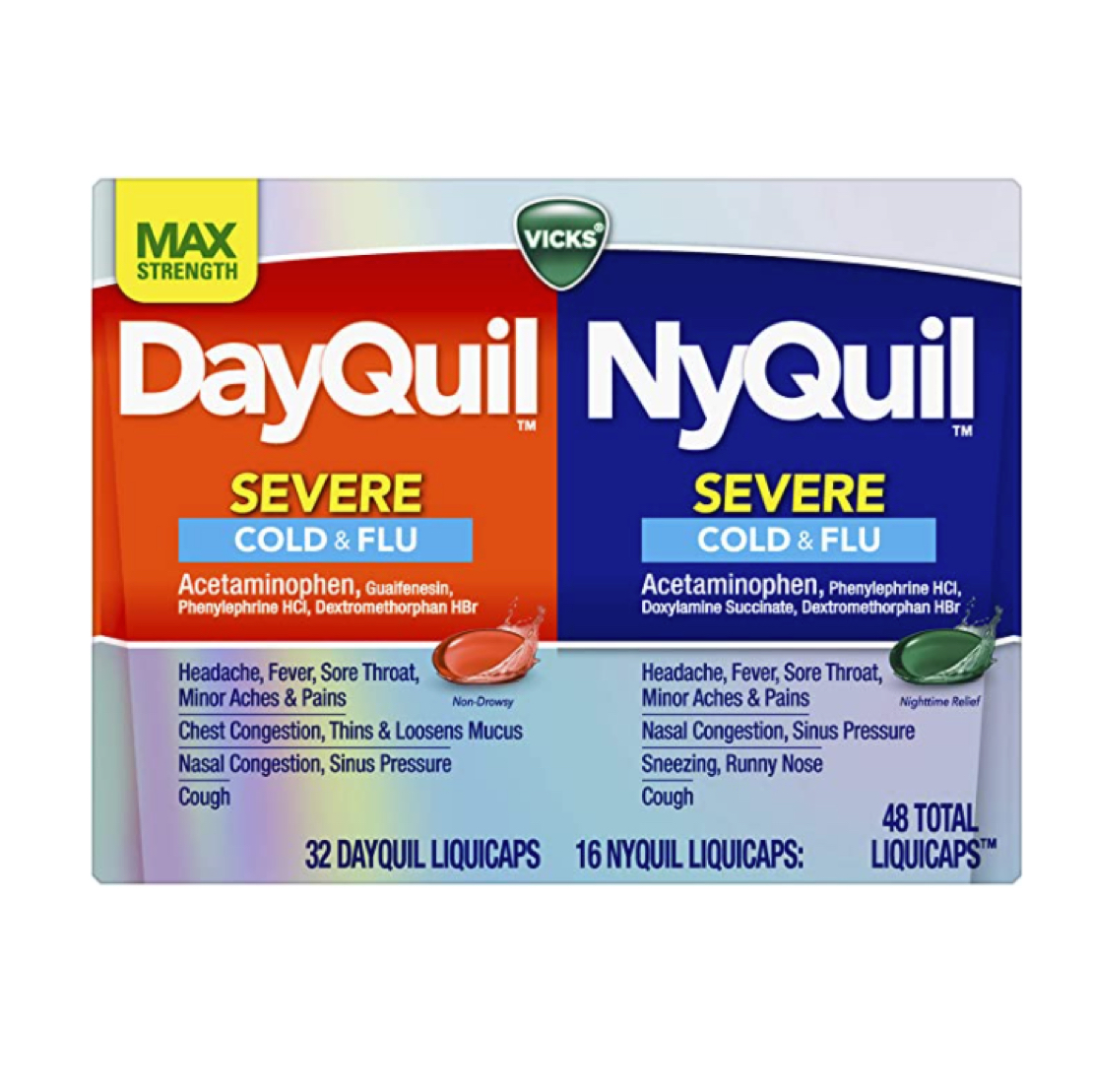 Vicks DayQuil and NyQuil SEVERE Cough, Cold and Flu Relief, 48 LiquiCaps