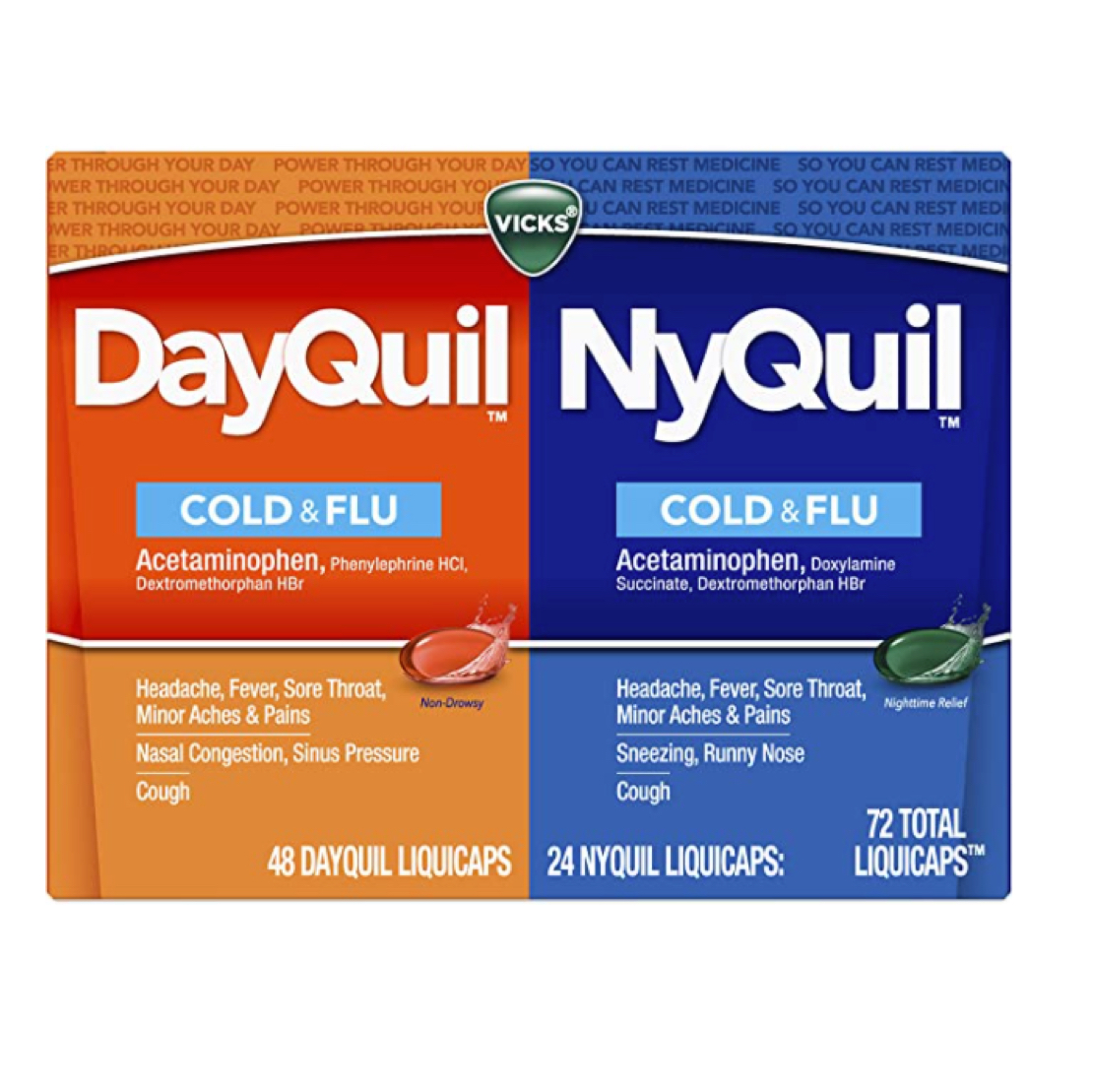 Vicks Dayquil and Nyquil Cough, Cold and Flu Relief, (48 Dayquil, 24 Nyquil)