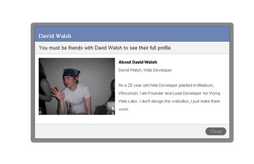 Employ MooTools to create Facebook like modal box