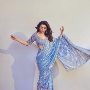 Actress Hansika Shines in a Stunning Blue Sequined Saree | Latest Photoshoot