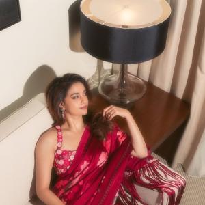 Actress Keerthy Suresh Exudes Elegance in Red Saree | Stunning Photos