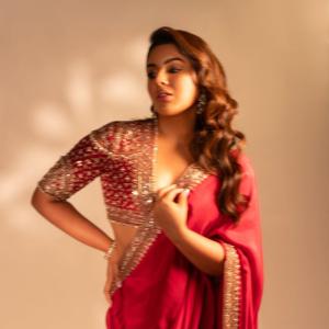 Actress Samyukta Menon Stuns in Elegant Red Saree | Latest Fashion Look