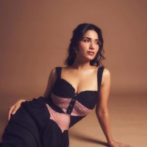 Actress Ruhani Sharma in Chic Black and Pink Dress | Elegant Photoshoot Look