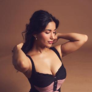 Actress Ruhani Sharma in Chic Black and Pink Dress | Elegant Photoshoot Look