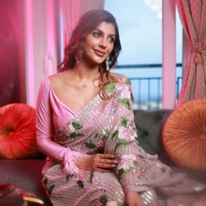 Actress Yashika Anand Stuns in Elegant Pink Floral Saree | Latest Photos