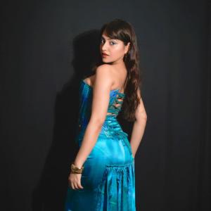 Actress Simran Kaur Glamorous Portrait in Teal Corset | Bold Makeup & Fashion Photography