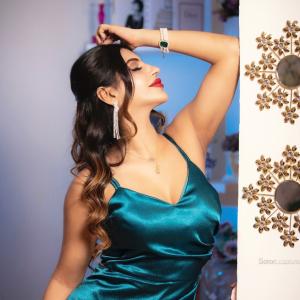 Actress Yashika Anand Slays in Teal Satin Gown | Latest Photos